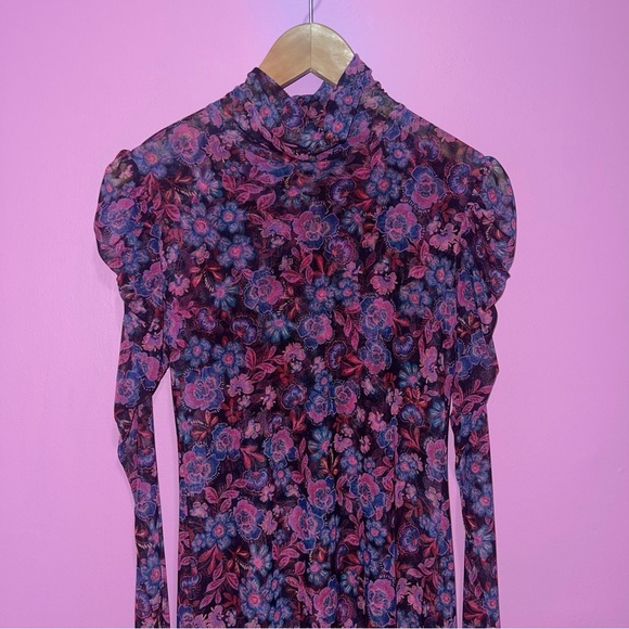 Misa Los Angeles Dress Women's Size XS Purple Pink Floral Mesh Mini Sleeves NWT - Picture 5 of 16